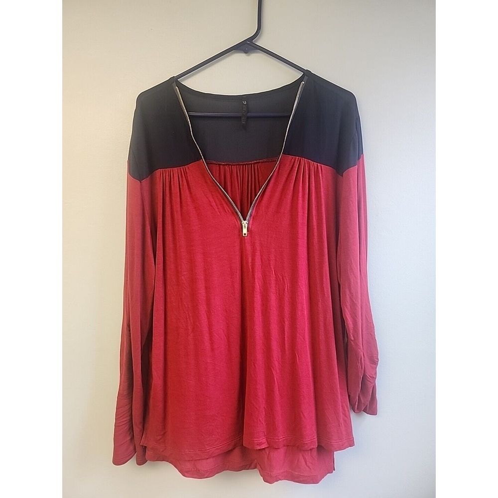 Ashley Blue Women's 3XL Top Navy Sheer Burgundy ColorBlock